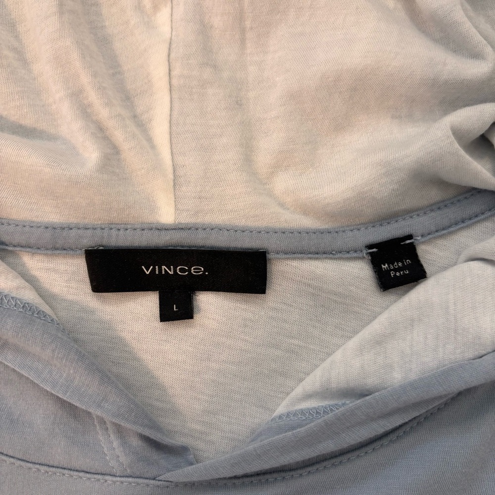 VINCE - Men’s Hoodie (L) - Pima Double Layer Long-Sleeve in Blue & White - Picture 3 of 4